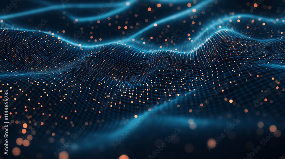 Fototapeta premium Abstract Digital Waveform with Glowing Grid and Particles