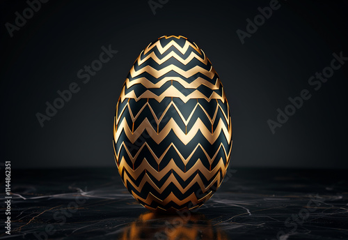 Luxury Golden Easter Egg with Zigzag Pattern, Black Background, 3D Design photo