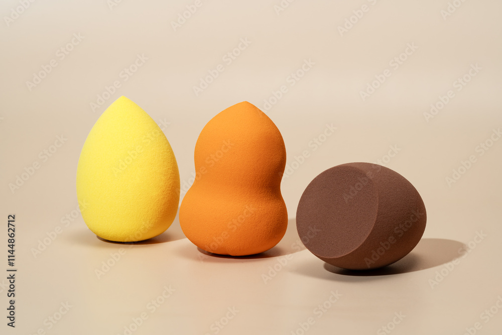 Three vibrant cosmetic sponges for flawless makeup application Three vibrant cosmetic sponges for flawless makeup application