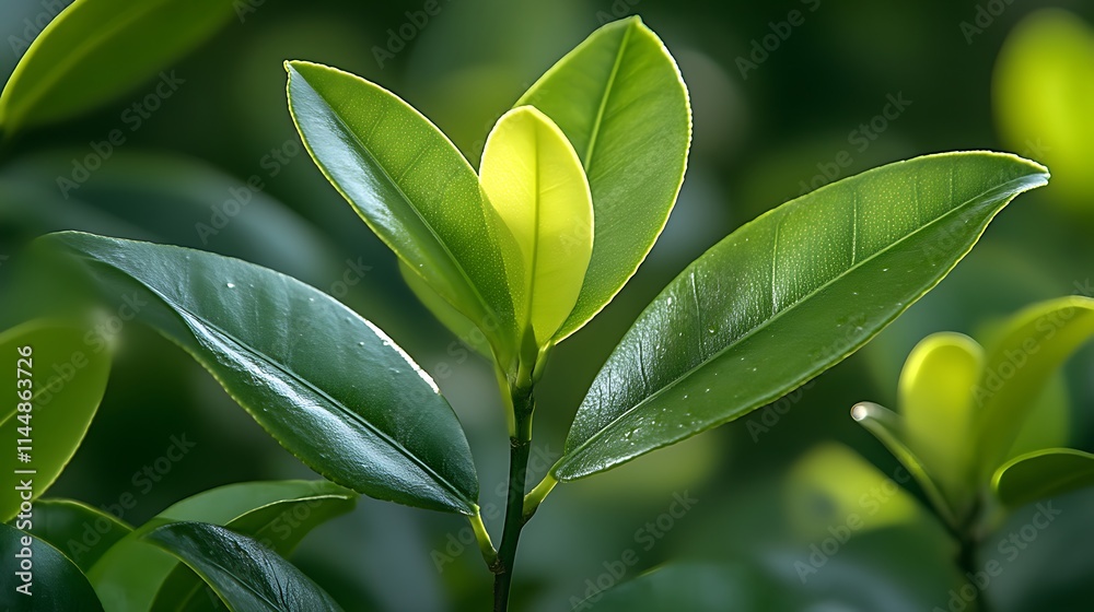 Fototapeta premium Vibrant Green Leaves Basking In Sunlight