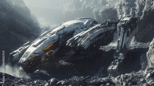 A giant mining excavator robot, its large robotic arm digging into the ground to extract minerals background wallpaper AI generated image