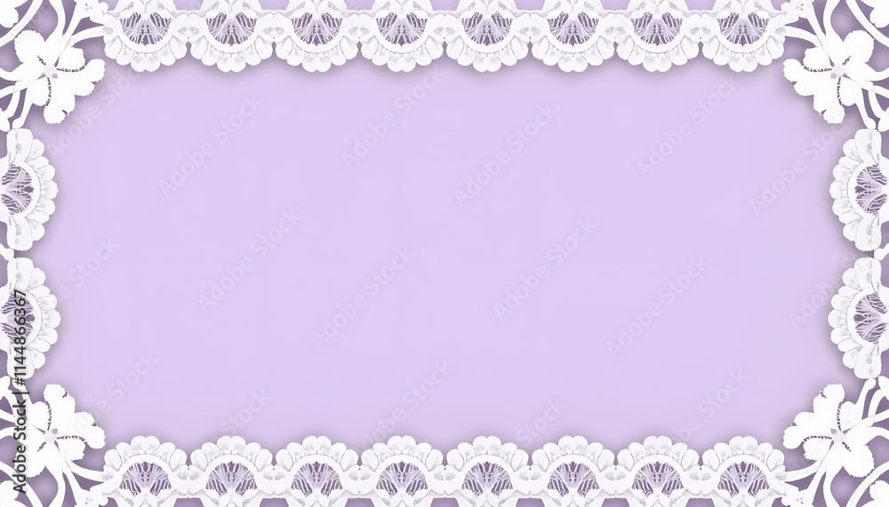 Delicate lace frame on lavender background for greeting cards and invitations with copy space Delicate lace frame on lavender background for greeting cards and invitations with copy space