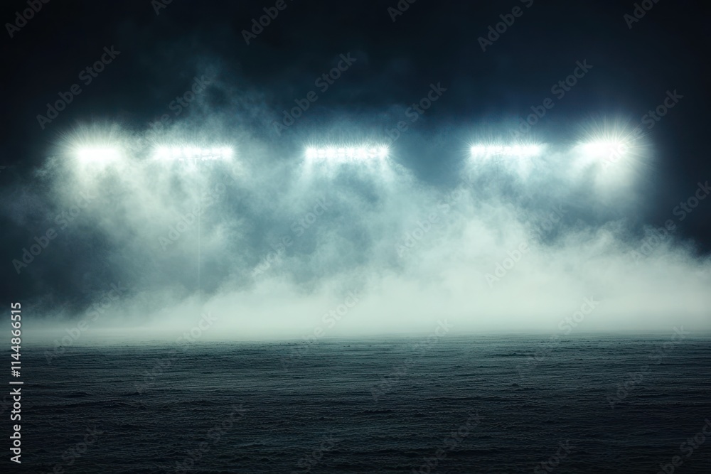 Obraz premium Stadium lights shine through fog.