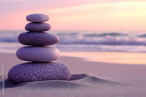 Serene coastal dawn with pastel sunrise and tranquil waves - Generative AI