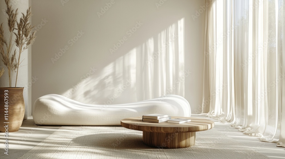Interior with beige sofa, table, and plants. Interior with beige sofa, table, and plants.