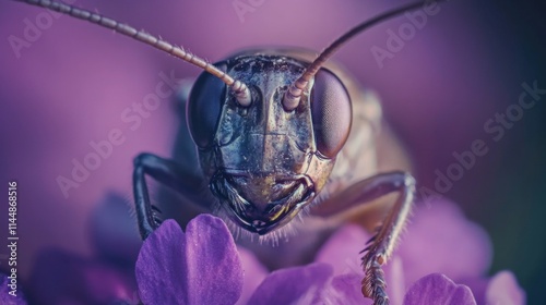 Bug on Purple Flower Close Up