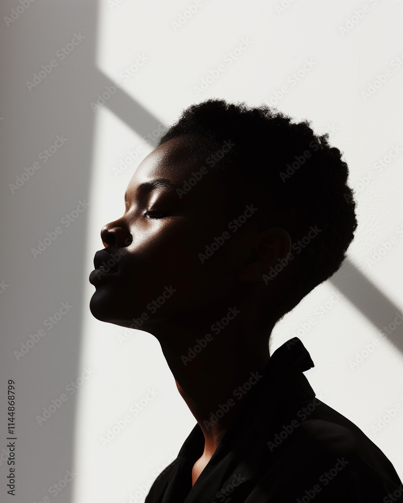 Silhouetted Profile Of Woman in Dramatic Lighting Silhouetted Profile Of Woman in Dramatic Lighting