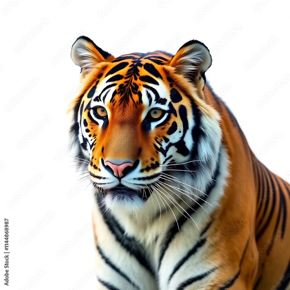 Fototapeta premium Close-Up Portrait of a Regal Bengal Tiger on White Background .