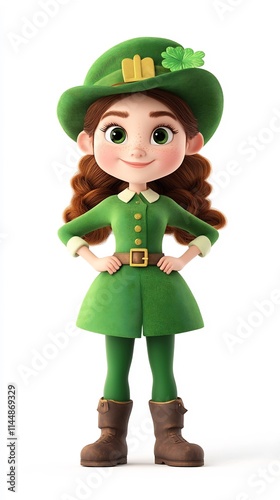 Charming Irish Leprechaun Girl in Green Outfit Smiling Cheerfully