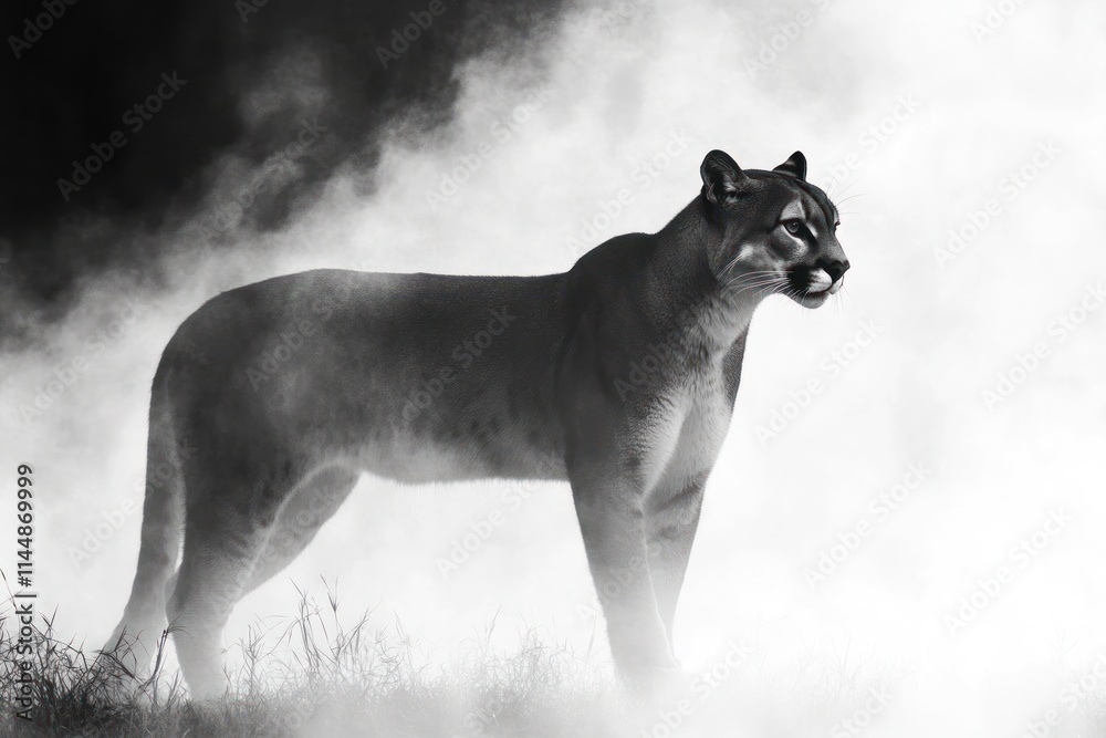 Fototapeta premium Cougar stands in misty scene.