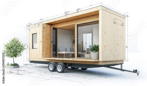Tiny home blueprint drawing on white.