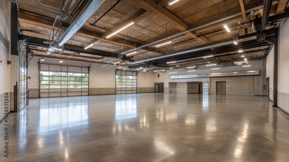 Empty interior hall with polished floor and glass doors. Empty interior hall with polished floor and glass doors.