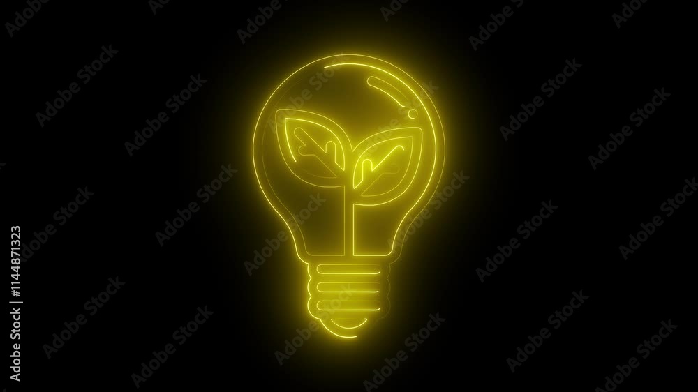 Bulb Seedlings icon animation by yellow color neon on black background. Bulb Seedlings icon animation by yellow color neon on black background.