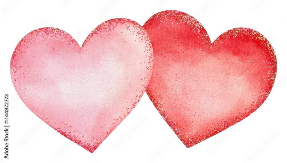 PNG Two watercolor hearts in soft pink and red tones, symbolizing love and affection. PNG Two watercolor hearts in soft pink and red tones, symbolizing love and affection.