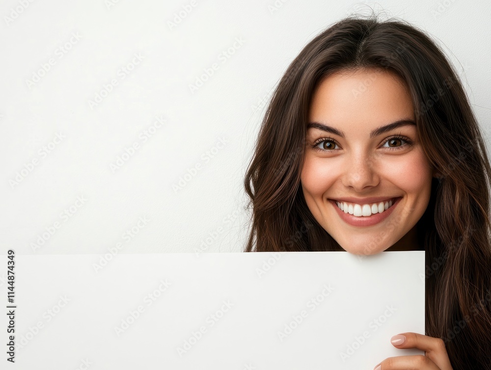 Smiling woman holds blank sign. (1) Smiling woman holds blank sign. (1)