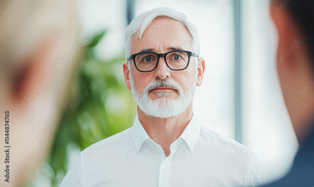Business meeting insights senior executive's professional portrait in bright setting Business meeting insights senior executive's professional portrait in bright setting