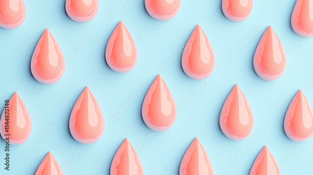 A seamless pattern of bold teardrop shapes, vibrant pastel pink against a light sky-blue background, with clear and sharp outlines, minimalistic style, highly defined edges, hd quality --chaos 10 --ar A seamless pattern of bold teardrop shapes, vibrant pastel pink against a light sky-blue background, with clear and sharp outlines, minimalistic style, highly defined edges, hd quality --chaos 10 --ar