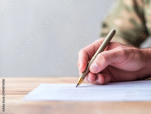 Close-up of Hand Filling Out Recruitment Form Public Service and Civic Duty photo