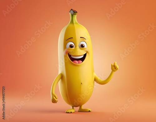 Wallpaper Mural Cute 3d happy face banana cartoon character fruit  with a smile on face in cheerful mood isolated on pink background Torontodigital.ca