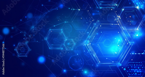 Abstract Futuristic Technology Background with Blue Hexagonal Shapes