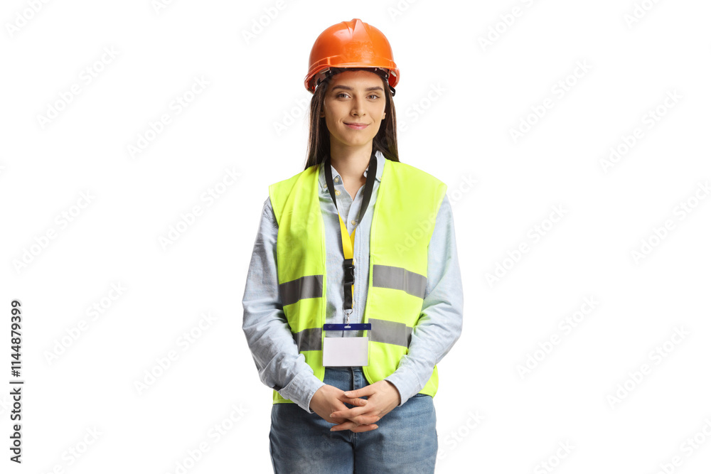 Young female engineer with a safety vest and hardhat Young female engineer with a safety vest and hardhat