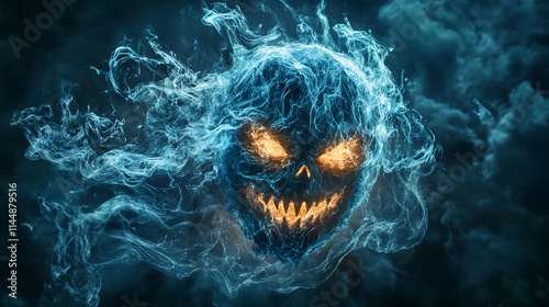 Wallpaper Mural Scary Halloween Ghosts Monsters on Dark Smoke Background With Space for your Spooky Design, text Torontodigital.ca