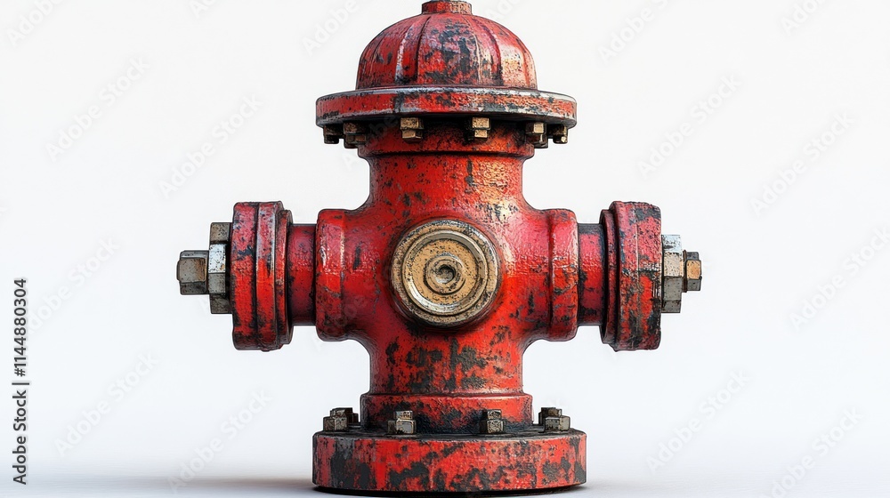 Fototapeta premium Vintage red fire hydrant with weathered texture.