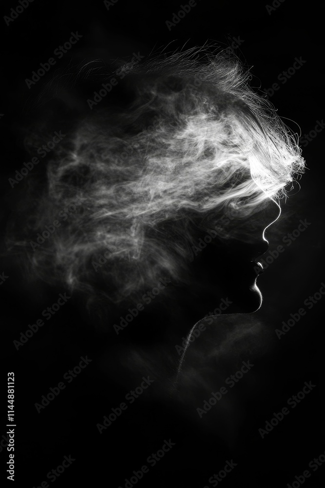 Silhouette obscured by ethereal, swirling smoke. Silhouette obscured by ethereal, swirling smoke.