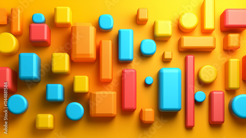 Colorful 3D Geometric Shapes on Vibrant Yellow Background