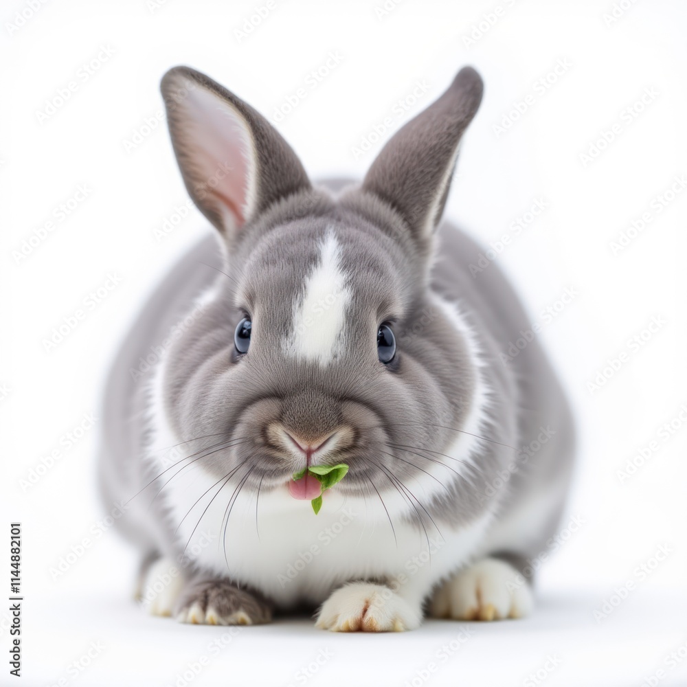Rabbit With Gray and White Fur Grazing Delicately on Imaginary Grass Rabbit With Gray and White Fur Grazing Delicately on Imaginary Grass