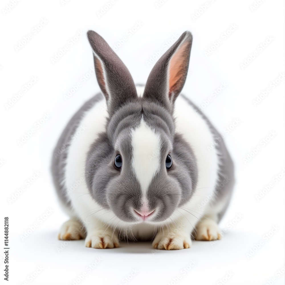 Soft Gray and White Rabbit Grazing Gently on Imaginary Grass Soft Gray and White Rabbit Grazing Gently on Imaginary Grass