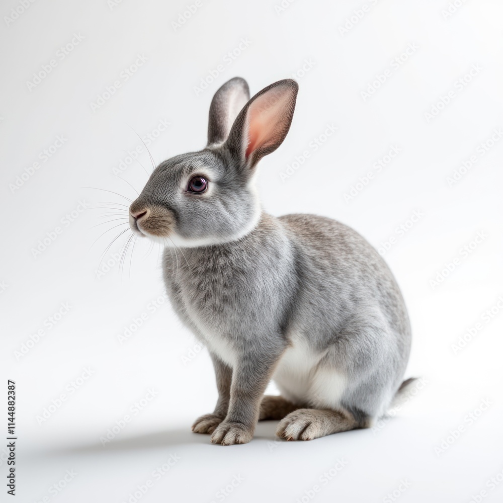Graceful Gray and White Rabbit Posing Against a Clean White Background Graceful Gray and White Rabbit Posing Against a Clean White Background