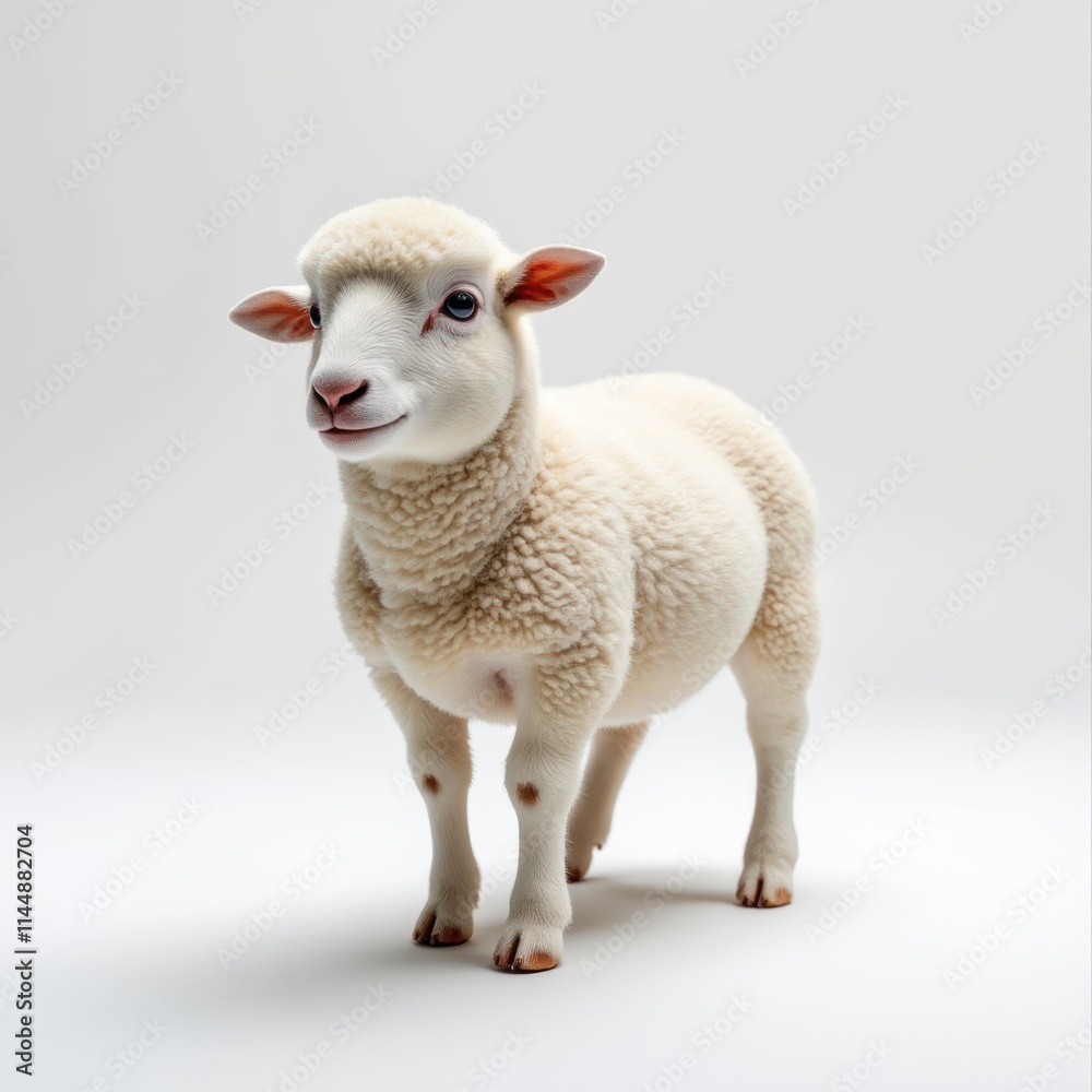 Fototapeta premium Soft White Sheep Standing Gracefully on a Clean Background in Daylight