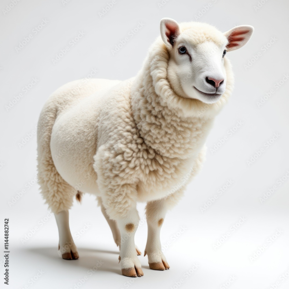Fototapeta premium Soft White Sheep Standing Gracefully on Clean Background