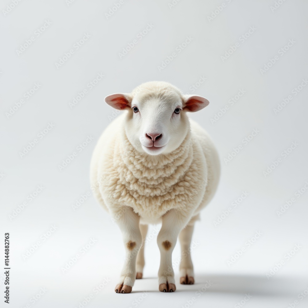 Soft White Sheep Standing Calmly Against a Clean, Minimalist Background Soft White Sheep Standing Calmly Against a Clean, Minimalist Background
