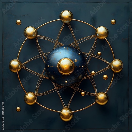 Highly detailed technical of a technetium atom showcasing its internal structure and the various isotopes used in diagnostic medical imaging rendered in a precise engineering inspired style photo