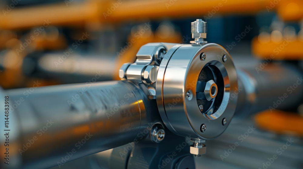 Close-up of a gas leak detection sensor, showing precise components, in an industrial setting. Close-up of a gas leak detection sensor, showing precise components, in an industrial setting.