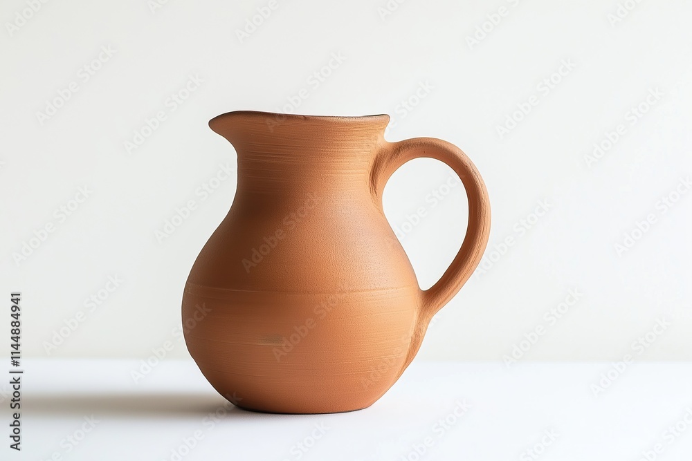 Clay brown jug with a handle on a white background Clay brown jug with a handle on a white background