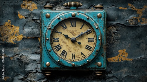 Wallpaper Mural Vintage teal clock on textured wall. Torontodigital.ca