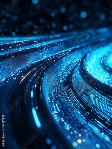 Abstract Digital Data Stream With Blue Glowing Lights