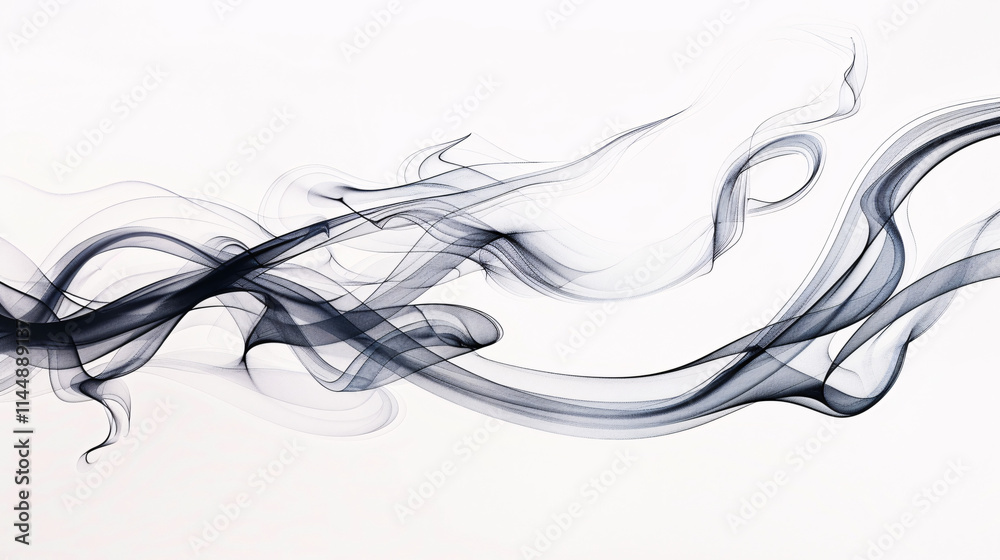 Fototapeta premium Abstract grey Smoke-Like Swirls Flowing Across a White Background Creating a Minimalist and Ethereal Composition