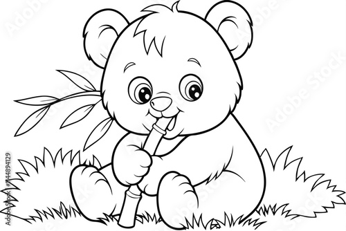 Adorable Panda Cub Coloring Page Bamboo Eating Grass