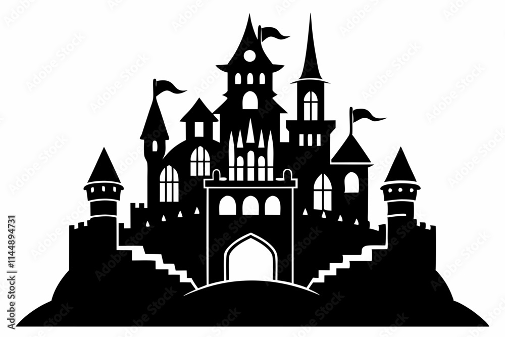Obraz premium castle line art silhouette vector illustration