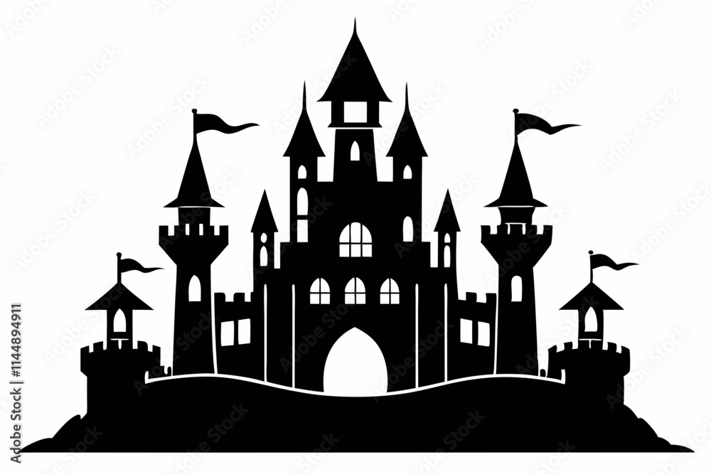 Obraz premium castle line art silhouette vector illustration