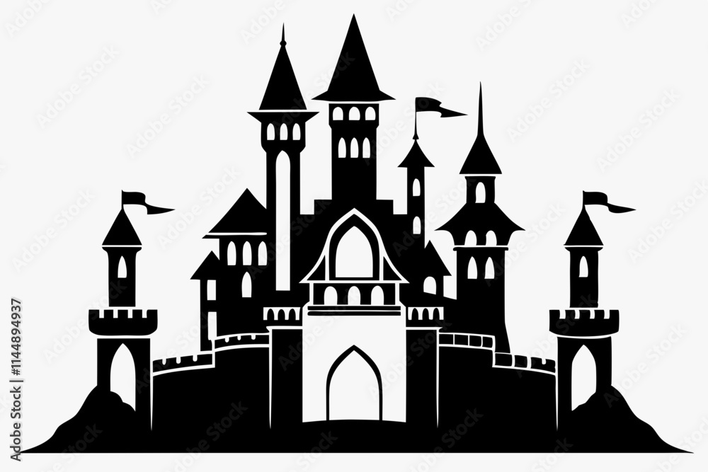 Obraz premium castle line art silhouette vector illustration