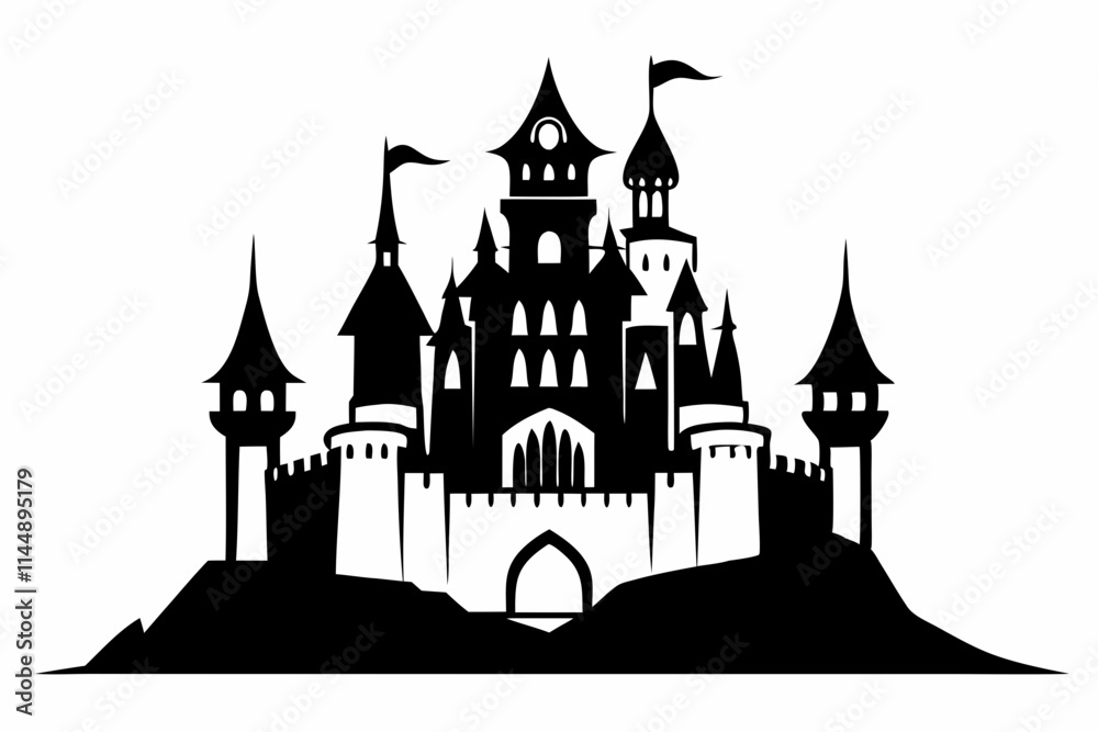 Obraz premium castle line art silhouette vector illustration