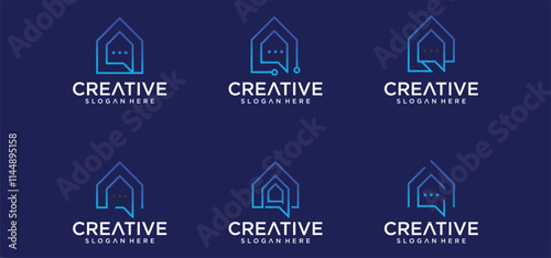 Home chat concept logo design, building chat technology logo, vector.