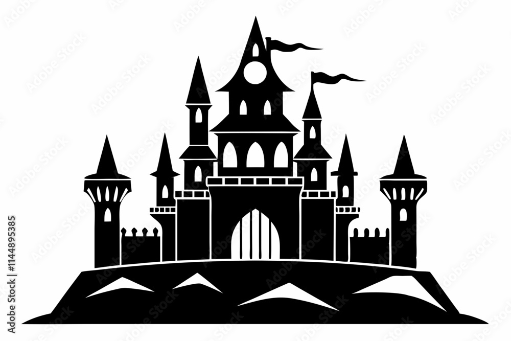 Obraz premium castle line art silhouette vector illustration