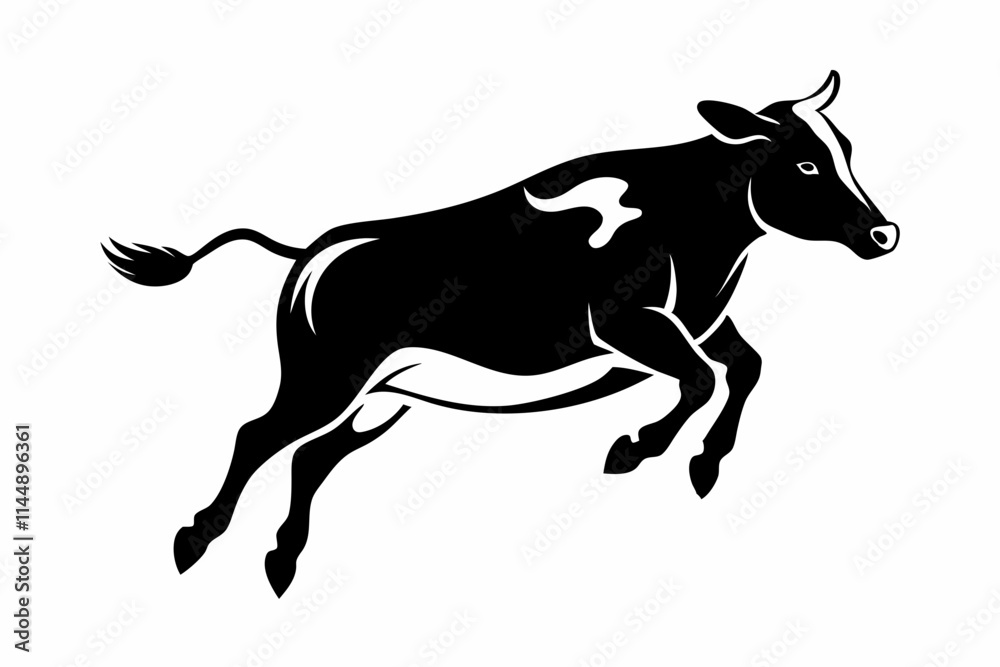 Fototapeta premium cow jumping line art silhouette vector illustration