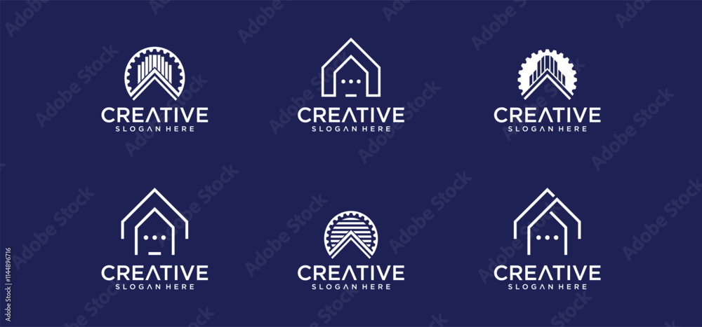 Fototapeta premium House logo design in line dot art style, building technology logo, modern buiding logo.